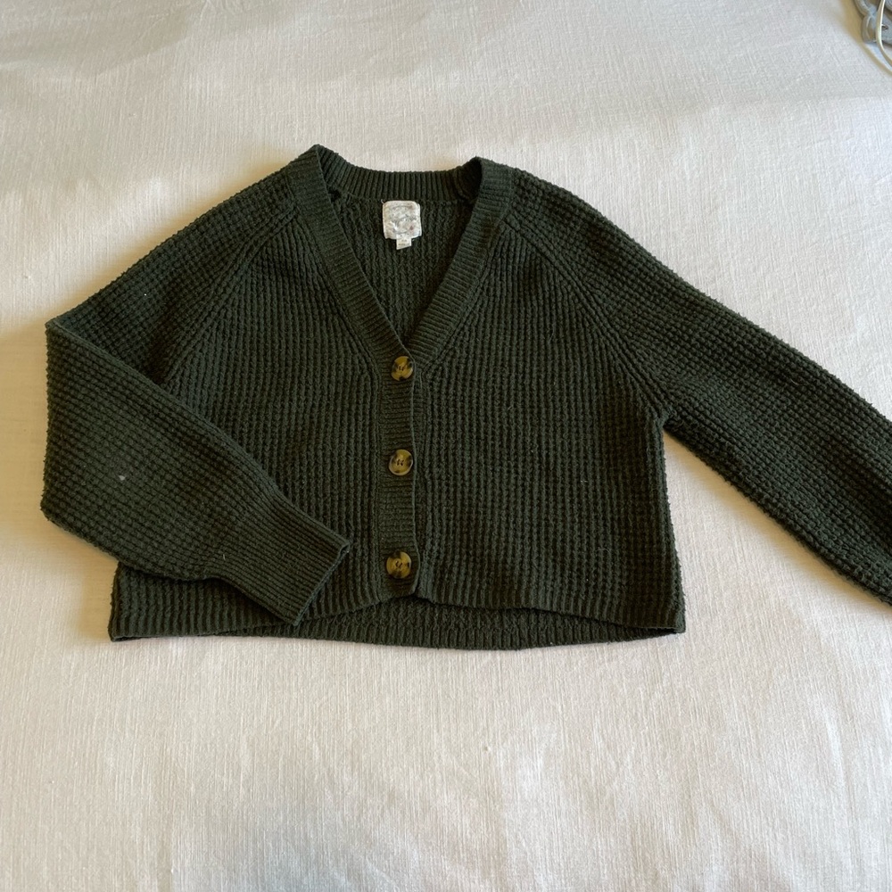 Hippie Rose Cropped Button-Front Cardigan - Olive
